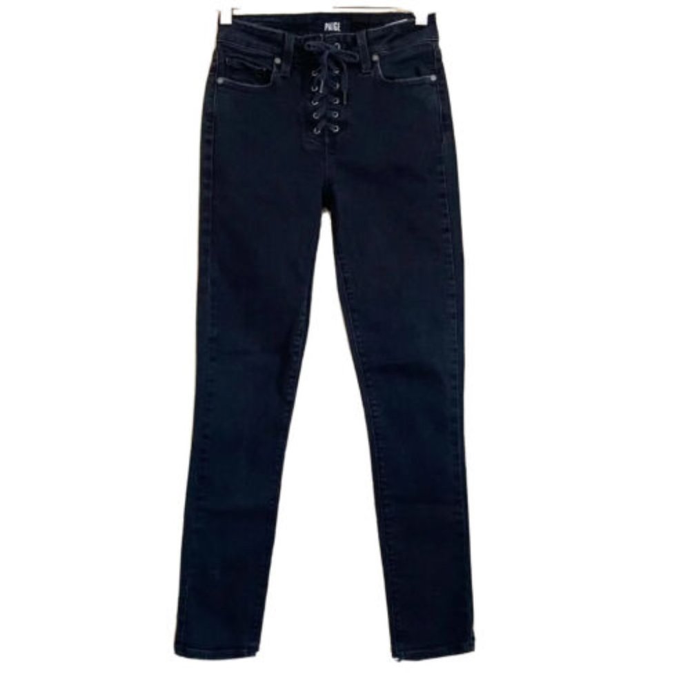 PAIGE Black Lace Up Hoxton Ankle Peg Skinny Jeans 25 Stretch Denim Festival Emo - Picture 3 of 10